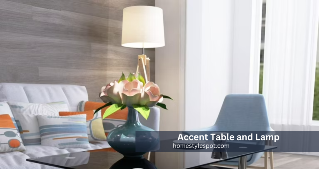 Accent table and lamp for corner living room decor