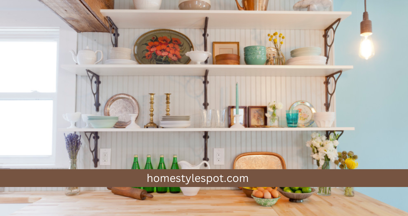 how to style open kitchen shelves