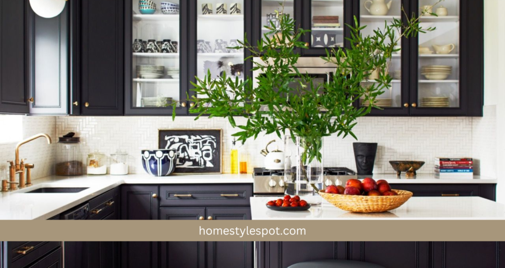 add metallic details to your black and white kitchen decor